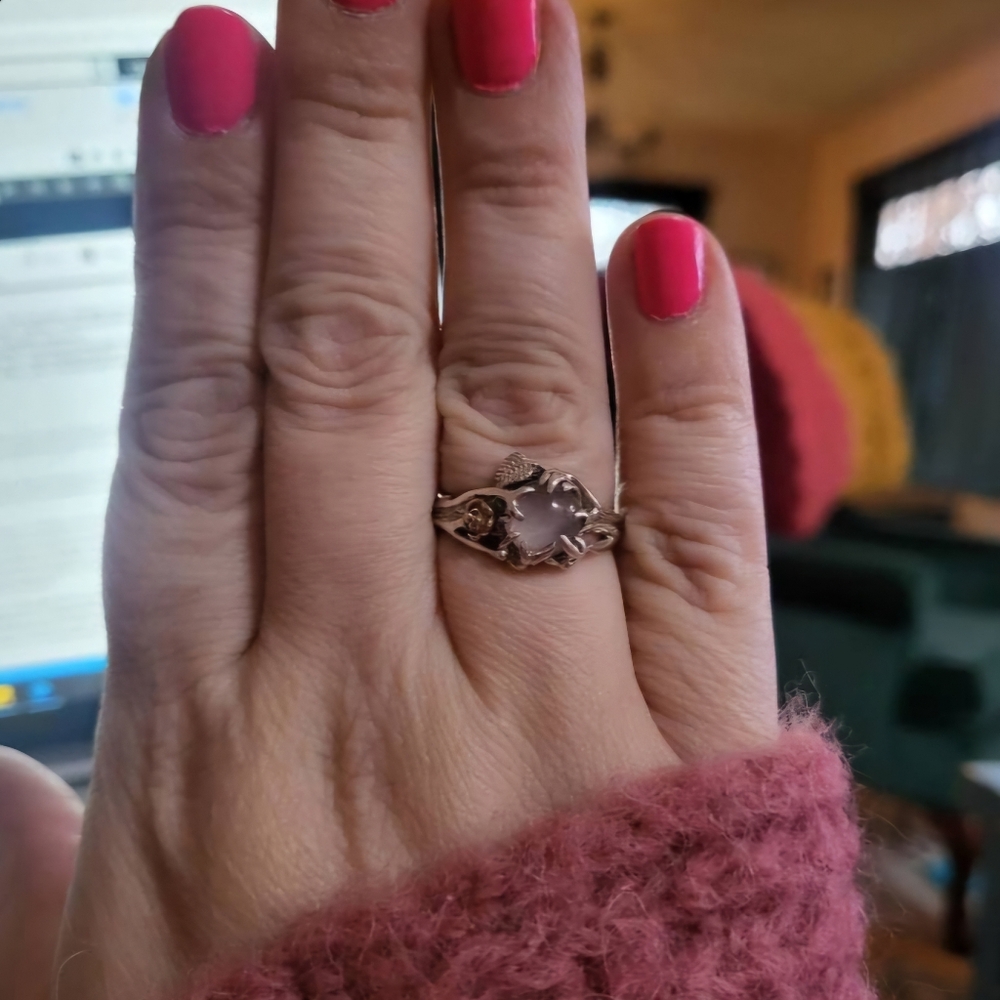 Rose Quartz And Sterling Silver Flower Ring